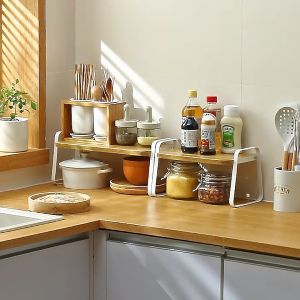 {Teachers Day Gift} Smart-living Nachuan household kitchen cabinet storage rack Japanese cabinet partition board layered stacking and sorting rack Table top storage artifact iron rack-A0613