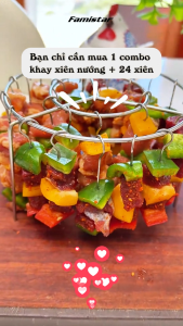 (Bản Nâng Cấp) Combo 24 Xiên Nướng Inox 304 Có Thể Tháo Lắp Rãnh Chia Vị Trí Xiên Nướng Giúp Thức Ăn Chín Đều