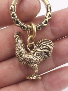 Pure Brass Zodiac Rooster Keychain Pendants Creative Birthday Gifts for Children Boys Girls Vintage Style Festive Supplies