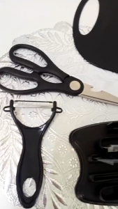 AKIRO HOME 7pcs Premium Stainless Steel Knife Black Oxidation Pisau Dapur Scissors Pisau Daging Sharp Blade Kitchenware