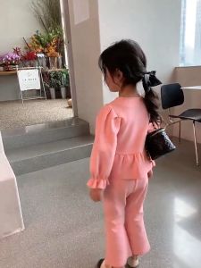 XBABY Setelan Anak Perempuan Set Anak Cewek Lengan Panjang Polos Katun Poplin Korean Style 1-4 Tahun