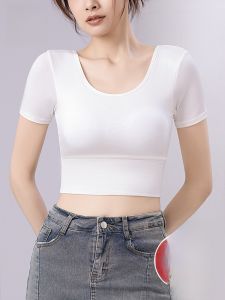 MiiOW | เสื้อยืดแขนสั้นผู้หญิง MiiOW สีขาว ทรงเข้ารูป โยคะ ฤดูร้อน ไม่ต้องใส่เสื้อชั้นใน เสื้อครึ่งตัว หลังสวย วัสดุโพลีเอสเตอร์