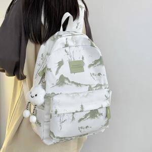 OUDENGPAI | New Chinese Style Floral Backpack For Junior And High School Girls Ethnic Wind Double Shoulder Bag Soft Nylon Material Large Capacity
