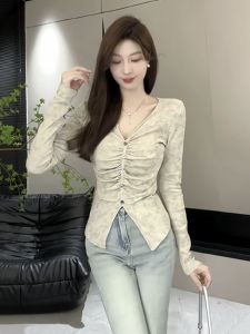 Slim Fit V-Neck T-Shirt Womens Short Sleeve Long Sleeve Base Shirt Summer 2024 New Style Korean Version Commute Spring Autumn Top