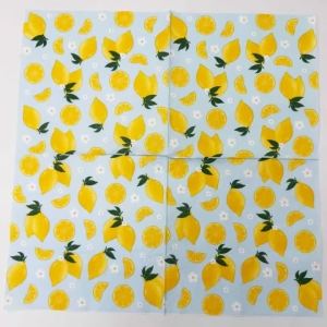20pcs 33cm 2PlyFull Version Lemon Printed Napkins Hot Selling Blue Bottom Fruit Party Decoration Tissue DIY Decoupage Paper