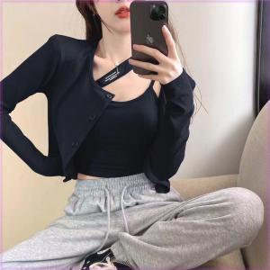 เสื้อกั๊กแขนยาวคอวีทรงสลิมฟิตสำหรับผู้หญิง ชุดสองชิ้น ฤดูร้อน 2024 แฟชั่นใหม่ เสื้อคลุมคาร์ดิแกน แขนยาว คอวี ทรงสลิมฟิต