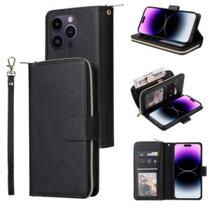 Zipper Wallet Bag Case For iPhone Cards Slot Case Mobile Phone Case Casing With Short Lanyard For iPhone 16 17 pro max 15 Pro Max 14 16 Plus 13 promax 12 11 Pro Max X XR XS 16E 17 Air Wallet Purse Case Flip Leather Cover With Card Holder