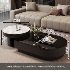YIYOU | Luxury Elliptical Tempered Glass Ceramic Tea Table