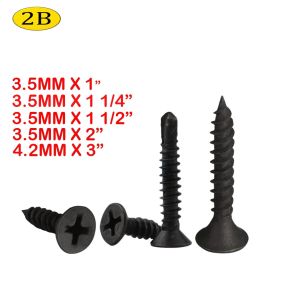 2B Gypsum Flat Black Screw 1 Box for Metal Wood Self-Tapping Carbon Steel GBSM GBSW