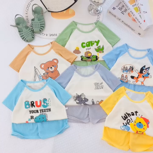 [ B05 ] Bộ quần áo cộc tay thun tăm lạnh phối màu dễ thương dành cho bé trai bé gái từ 4 - 16kg - DH KIDS