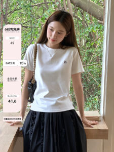 Slimming Effectiveness Embroidered Letter Pure Color Shoulder Length T-Shirt Women Summer Short Sleeve round Neck Top