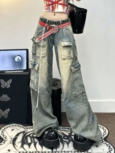 High Waist Wide Leg Denim Workwear Jeans Womens Autumn Winter Slimming Yellow Earth Tone Subculture plus Size Fat MM