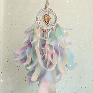 Pastel Feather Dream Catcher Wall Decor Dreamcatcher Wall Decor - Big Size Dream Catcher for Bed Room as Wind Catcher & Dreamcatcher Decoration Home Decors Aesthetic Home Decor Elegant Home Decors and Display