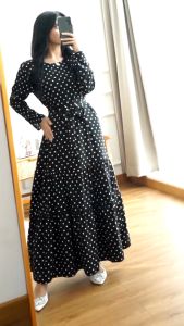 GDTIMA Aya Long Dress Casual Korean Style Motif Polkadot