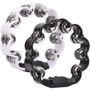 2-Pack 8.25\\\" Double Row Tambourine for Adult Church Party Flower Form Metal Jingles Hand Held Percussion Drum Musical Instrument