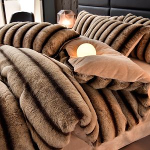 YAOKANG | Double-Layered Two-Sided Plush Bunny Fur-like Milk Velvet Coral Fleece Bed Set Winter
