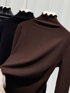 Áo Thun Cổ Cao Tay Dài Dày Dặn Mùa Thu Đông Cho Nữ Cỡ Lớn Áo Lót Bằng Vải Nhung Áo Chui Đầu Dáng Rộng Mặc Thường Ngày