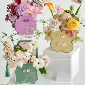 Festival 3-Piece Chinese Flower Arrangement Box Florals Floral Packing Boxes Chinese Creative Satchel Gift Box