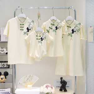 New Chinese Style Family Matching Dresses Cotton Material Summer Season One Size for Four Members Mother Daughter Son