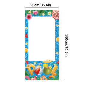 Summer Pool Party Photo Booth Frame Tropical Flower Flamingo Watermelon Print Backdrop for Pool Luau Party Decor Supplies