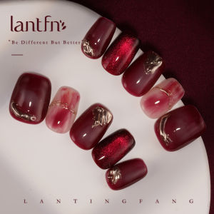 L Original Mei Ji Handmade Wearable Nail Tips 2025 New Style Gemstone Red Gradient Cat Eye Effect White Enhancing High-End Feel