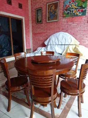 Bisa COD meja makan meja putar 6 kursi dan kaca