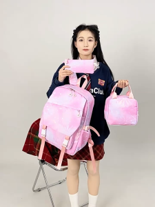 Starlight Gradient Three Piece Backpack Korean Fashion Canvas 3 In1 Waterproof School Bag For Girls