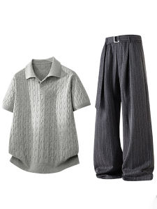 Old Money Style Short Sleeve Knitted Polo Shirt Set