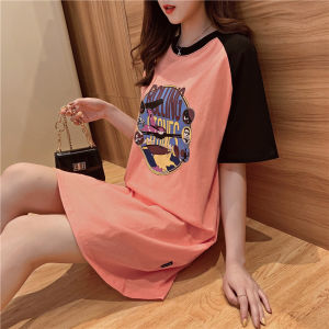New Pure Cotton Short Sleeve T-Shirt Pajamas Womens Summer Mid-Length Nightdress Plus Size Loose Homewear Internet Celebrity Night Dress