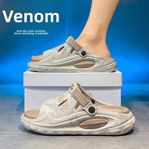 Mens Summer Outdoor Wear Anti-Slip Sports Beach Sandals Driving Two-Purpose Flat Slippers Trendy Youth EVA Soft Bottom Clogs