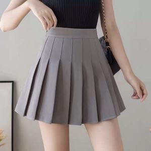 Korean Womens Retro Plain Anti-glare High Waist Pleated Tennis A-line Skirt