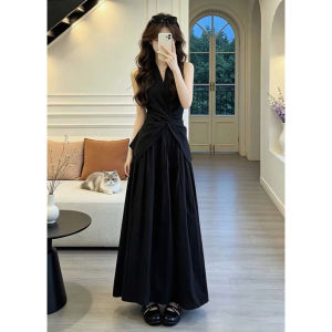 PEIZIXUAN | Black Twist V-Neck Top and Skirt Set for Summer
