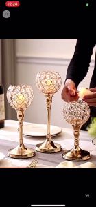 3 Height Golden Crystal Tea Light Stand Candle Holder Wedding Candelabra Candlestick Decoration Lamp