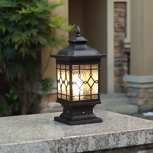 Outdoor Column Lights Outdoor External Patio Landscape Glass Post Lantern E26 Fixture Traditional Waterproof Garden Post Light Aluminum Modern Fence Pillar Lamp