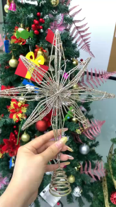 NUVOX Christmas Tree Top Sparkle Star w/Light Hang Xmas Decoration Ornament Treetop Topper Xmas Tree Decor Decorative for Table Top Ornament Reusable Hollow Accessories