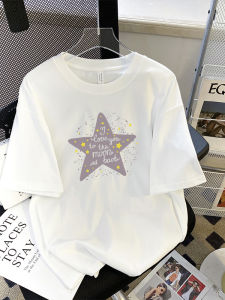 Áo Thun Cotton Tay Ngắn Dáng Rộng Cho Nữ Mùa Hè 2025 in Họa Tiết Thiết Kế Thời Trang Phong Cách Hàn Quốc