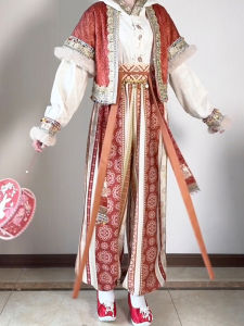 คริสต์มาส ปีใหม่ ชุดฮั่นฝู ราชวงศ์ถัง มีฮู้ด เสื้อคอกลม ผู้หญิง โคมไฟ กางเกง องค์ประกอบฮัน ฤดูใบไม้ร่วง ฤดูหนาว สไตล์