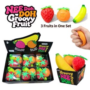 Schylling | New Fruit  NeeDoh Squishy Toy Simulated Strawberry Bananab Orange Fidget Sensory Toy Stress Relief Anti-Anxiety TPR Toy