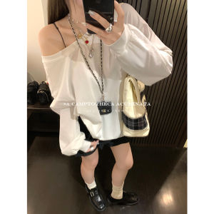 เสื้อยืดคอกลมแขนยาวผ้าฝ้ายถักหลวมๆ สำหรับผู้หญิงในฤดูใบไม้ผลิและฤดูร้อน เสื้อผ้าทำงานสไตล์เกาหลี ดีไซน์เก๋ไก๋ สไตล์ลำลอง