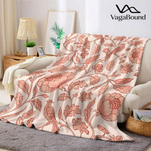 Vintage Blush Bird Peony Flannel Blanket Warm Soft Halloween Christmas Decorative Couch Warm Cozy All-Season Gift