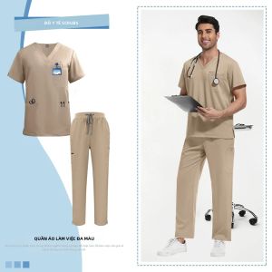 Bộ Đồ Y Tế Ngắn Tay Màu Trơn Niaahinn Dành Cho Nam Và Nữ Cổ Chữ V Chất Liệu Pha Polyester Rayon Elastane Đồng Phục Spa Thẩm Mỹ Viện.
