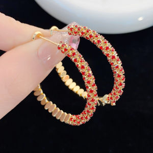 Unique New Year Red Diamond Splicing Earrings Luxury Fashion Silver Pieces High-End Feelings Geometric Pattern Womens Jewelry