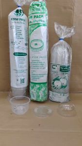 ถ้วยขนม 8 ออนซ์ PP. ก้นสูง เรียบใส ปาก 95 mm. พร้อมฝา ยี่ห้อKMW แพคละ 50 ใบ