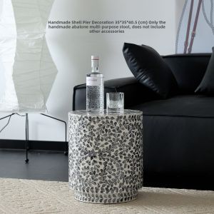Mother-of-Pearl Inlay Side Table Drum Stool South Asian Style
