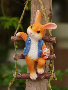 Cute Rabbit Climbing Ladder Outdoor Garden Courtyard Tree Hanging Balcony Pipe Flower Pot Hanging Decoration Ornaments for Kindergarten