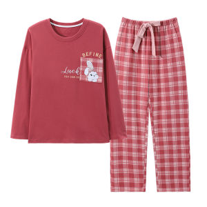 MiiOW | Cat Person Womens Sleepwear Long Sleeve Cotton Padded Chest Autumn Thin Large Size Fat Girl Home Clothes Casual Outfit Set