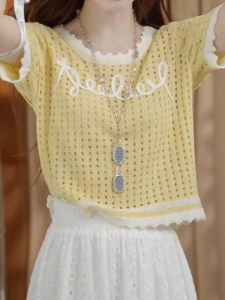 Shalldoer | Áo thun tay ngắn chữ cái ngọt ngào thời trang mùa hè độc đáo đẹp thon gọn đa năng giảm tuổi tác Áo thun cổ tròn thường ngày cho nữ