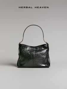 Herbal Heaven Leather Tote Bag Top Layer Cowhide Underarm Commuter Bag Single Shoulder Bag Urban Simple Style Large Size