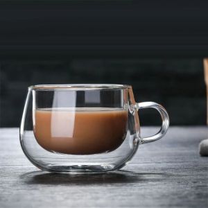 150-350ml Heat Resistant High Borosilicate Glass Mug Double Wall Glass Coffee Cup with Handle Milk Water Cup Clear Cups Gift