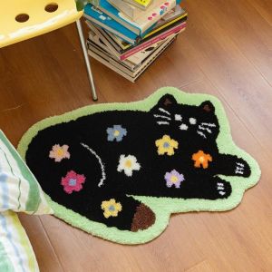 VIKAMA Cute Cat Cat Bedroom Floor Mat - Childrens Room Bedside Rug - Soft And Slip-Resistant Furry Cushion For Home Decoration